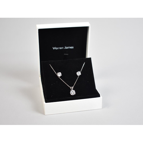 310 - A Boxed Suite of Silver and Claw Set Solitaire CZ Jewellery to comprise Pendant on Chain and Earring... 