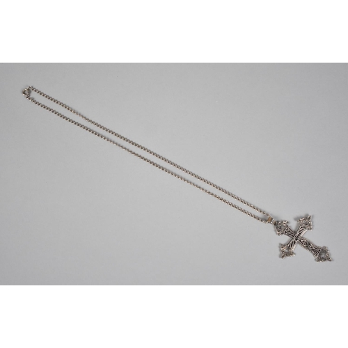 318 - A Large Silver and Marcasite Filigree Style Crucifix on White Metal Chain, Pendant 65mm Long, Chain ... 