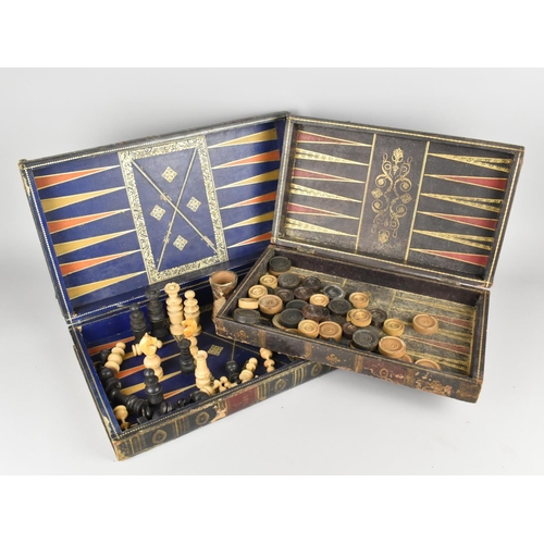 32 - Two Early 20th Century Games Compendiums in the Form of Books, One Containing Chess Pieces and The O... 