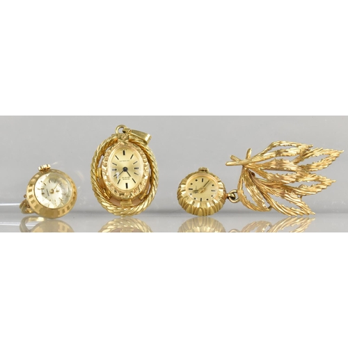 323 - Three Gold Plated Watches to include Seiko Ring Example, Tenexact Brooch and an Emka Geneve Pendant ... 