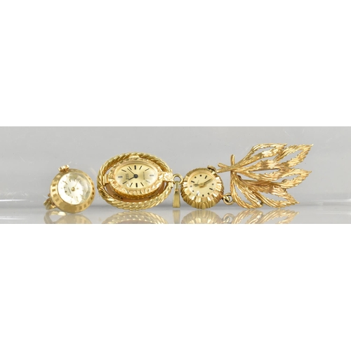 323 - Three Gold Plated Watches to include Seiko Ring Example, Tenexact Brooch and an Emka Geneve Pendant ... 