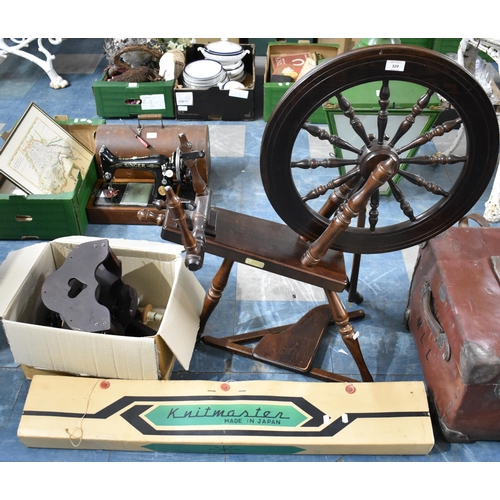 329 - A Mid/Late 20th Century Spinning Wheel in Need of Restoration Etc together with a Knitmaster Machine