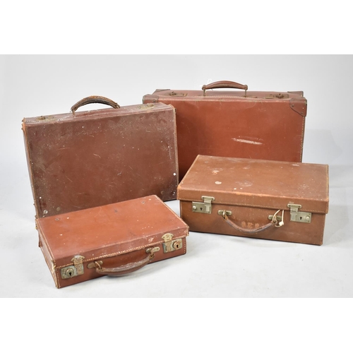 332 - Four Various Leather Travelling Cases, Largest 52cms Wide