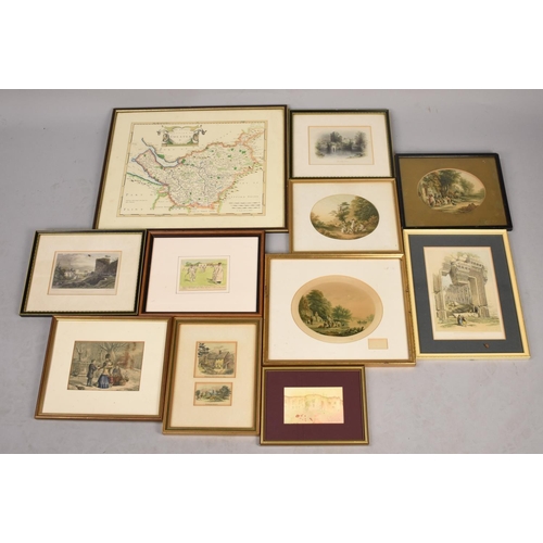 349 - A Collection of Various Pictures and Prints to include Robert Morden Map of Chester (Reproduction), ... 