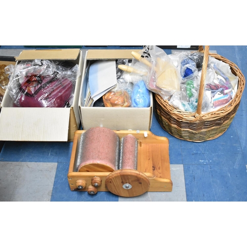 357 - A Collection of Various Wools and a Drum Carder etc