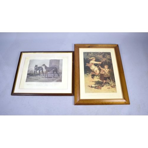 383 - Two Framed Images, Pears After School, and Engraving, Greyhounds Titled Simoneon and Fullerton, 46.x... 