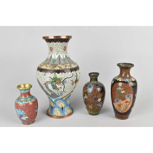 39 - Four Various Oriental Cloisonne Items to Comprise Chinese Baluster Vase Decorated with Dragons on Wh... 