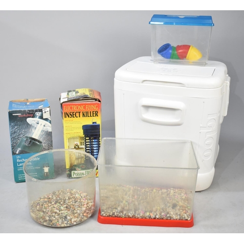 390 - An Igloo Ice Box together with Three Various Tanks, Rechargeable Lantern and an Electronic Flying In... 