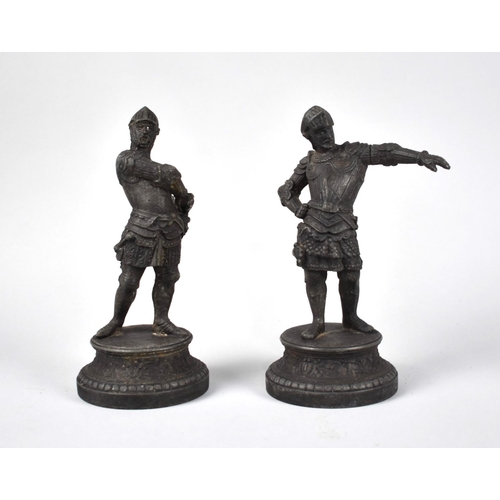 4 - A Pair of Spelter Figures of Medieval Knights, 22cms High, Condition Issues to include Restoration t... 