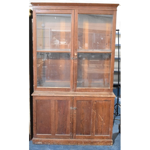 401 - A 19th Century Stained Pine Cabinet with top Glazed Shelved Section to Bottom Cupboard, 124cms Widen... 