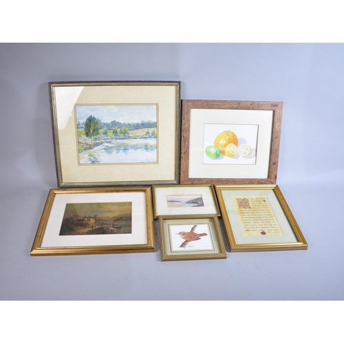 412 - A Collection of Various Pictures and Prints to include Watercolour by S West 1984, Wren, Beach Scene... 