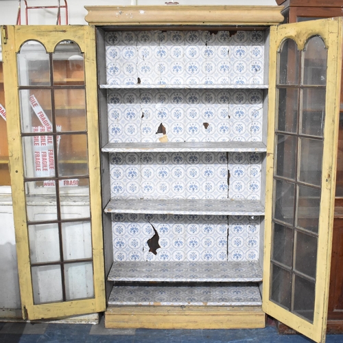 415 - A 19th Century Painted Pine Glazed Cabinet, 110cms Wide (Missing one Pane of Glass and In Need of Re... 