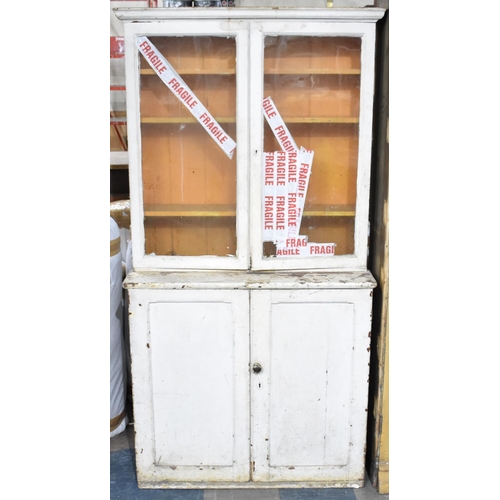 416 - A Late 19th century Painted Pine Cabinet with Glazed Top Section to Bottom Cupboard, 94cms Wide (wit... 