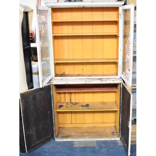 416 - A Late 19th century Painted Pine Cabinet with Glazed Top Section to Bottom Cupboard, 94cms Wide (wit... 