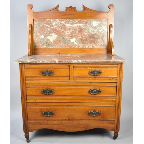 419 - An Early 20th Century Marble Topped Washstand with two Long and Two Short Draws, Galleried Back, 91c... 