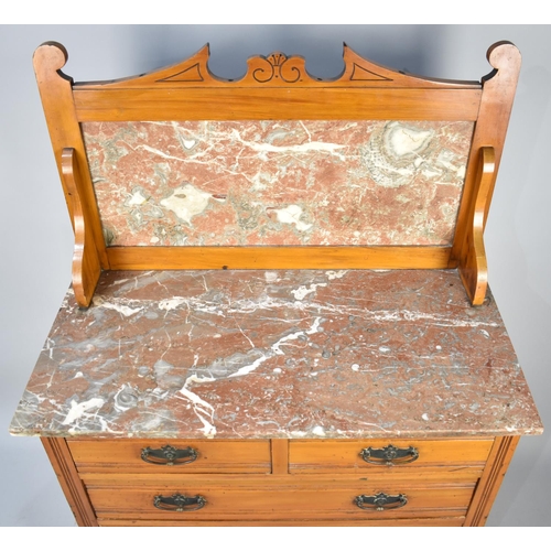 419 - An Early 20th Century Marble Topped Washstand with two Long and Two Short Draws, Galleried Back, 91c... 