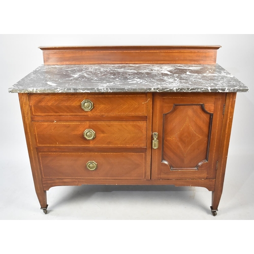 424 - A Marble Topped Washstand with Galleried Back having Three Short Drawers Flanked by Cupboard Base, 1... 