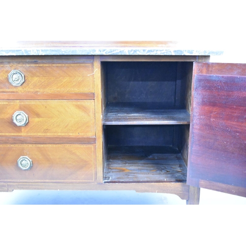 424 - A Marble Topped Washstand with Galleried Back having Three Short Drawers Flanked by Cupboard Base, 1... 