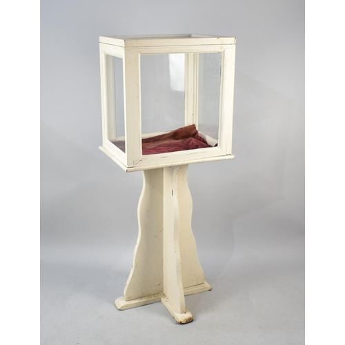 426 - A Cream Painted Glazed Pedestal Display with Hinged Lid, 125cms High