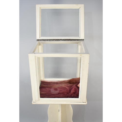 426 - A Cream Painted Glazed Pedestal Display with Hinged Lid, 125cms High