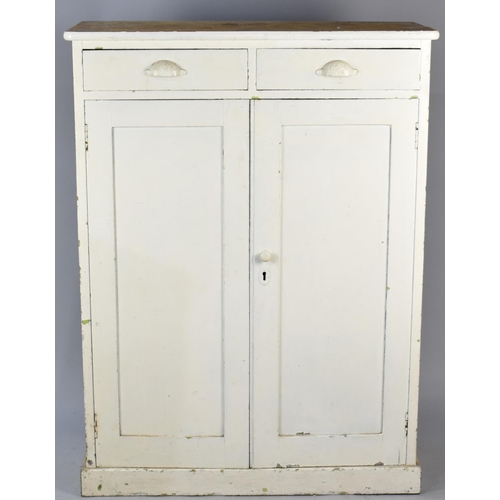 430 - A 19th Century Painted Pine Pantry Cabinet with Two Shirt Top Drawers Surmounted by Cupboard Base, 9... 