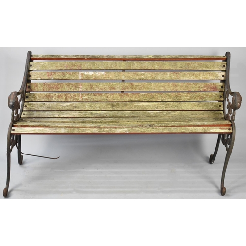 434 - A Cast Metal and Wooden Slatted Garden Bench, 175cms Wide