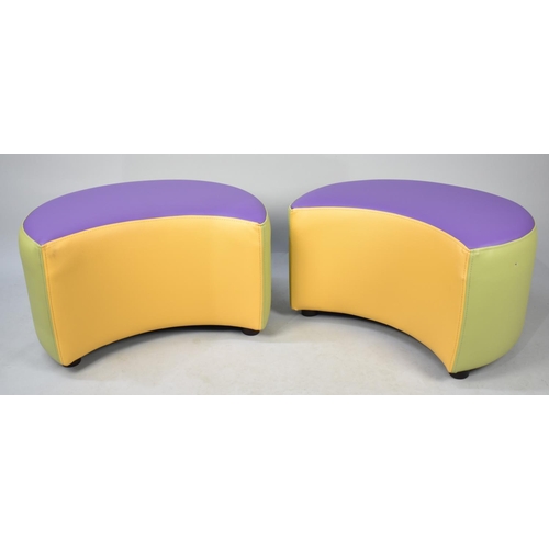 440 - Two Shaped Leather Effect Pouffes, Crescent Form, 63cms Wide