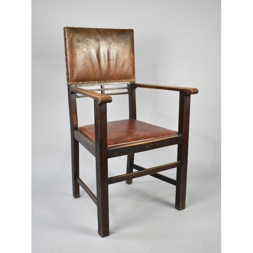 442 - An Early/Mid 20th Century Leather Seated Armchair with Leather Upholstered Back