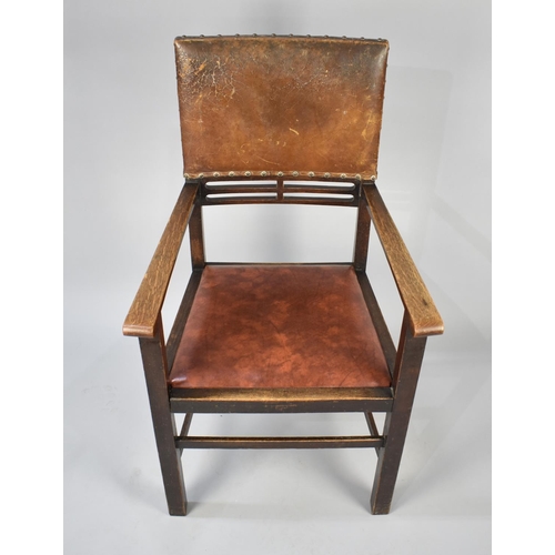 442 - An Early/Mid 20th Century Leather Seated Armchair with Leather Upholstered Back