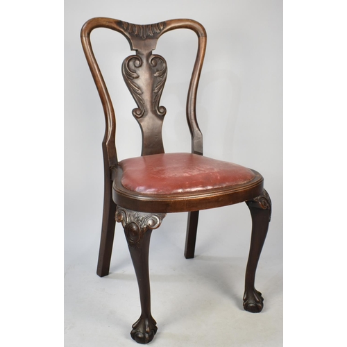 443 - A Queen Anne Style Dining Chair with Vase Shaped Back and Carved Front Seat with Claw and Ball Feet