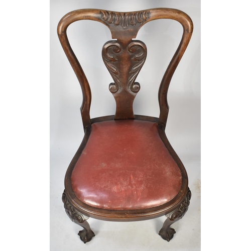 443 - A Queen Anne Style Dining Chair with Vase Shaped Back and Carved Front Seat with Claw and Ball Feet