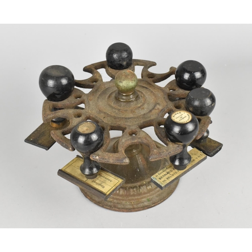 45 - An Ornate Late Victorian/Edwardian Cast Iron Desk Stamp Stand with Swivel Top Housing Various Stamps