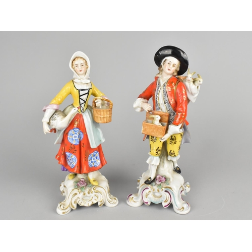 55 - A Near Pair of 20th Century Porcelain Figures, Lady Depicted Holding Basket and with Goose Under Her... 