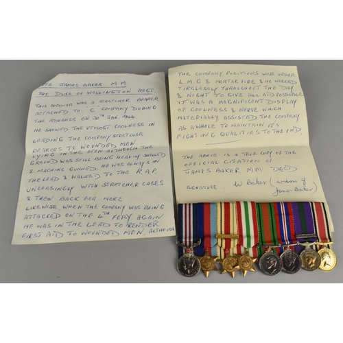 64 - A WWII Miniature Medal Bar Attributed to Private James Barker, The Duke of Wellington Regiment Hand ... 