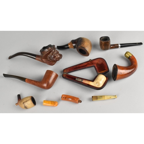 66 - A Collection of Various Vintage Pipes to include Amber Mouth Pieces, Carved Example Modelled in the ... 