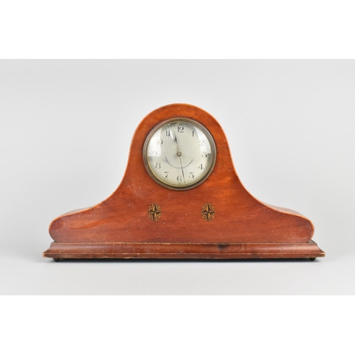 85 - An Early 20th Century Napoleon Hat Mantel Clock with Painted Decoration, 37cms Wide