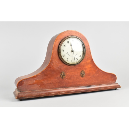 85 - An Early 20th Century Napoleon Hat Mantel Clock with Painted Decoration, 37cms Wide