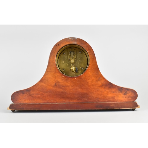 85 - An Early 20th Century Napoleon Hat Mantel Clock with Painted Decoration, 37cms Wide