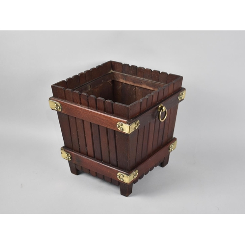 94 - A Late 20th Century Wooden Planter of Banded Square Form, Brass Mounts, 27cms Square and 28cms High