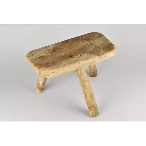 95 - A Vintage Pine Milking Stool, Underside Monogrammed L.B, 33x22cms High