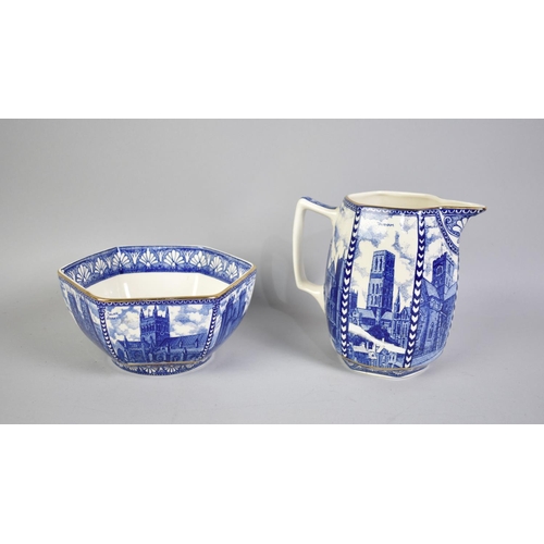 102 - A Hexagonal Transfer Printed Blue and White Bowl for Ringtons Tea Together with a Ringtons Tea Jug