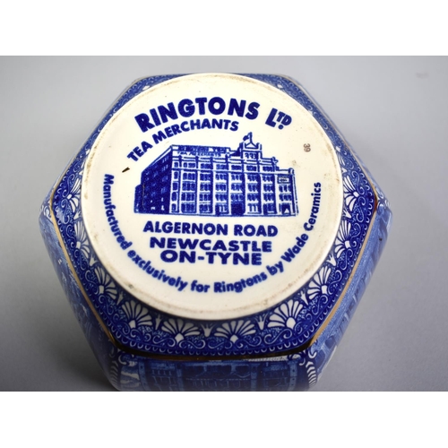 102 - A Hexagonal Transfer Printed Blue and White Bowl for Ringtons Tea Together with a Ringtons Tea Jug