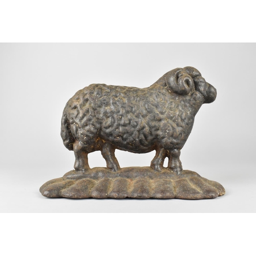 103 - A Heavy 19th Century Black Painted Cast Iron Doorstop in the Form of a Ram, 23cms Wide