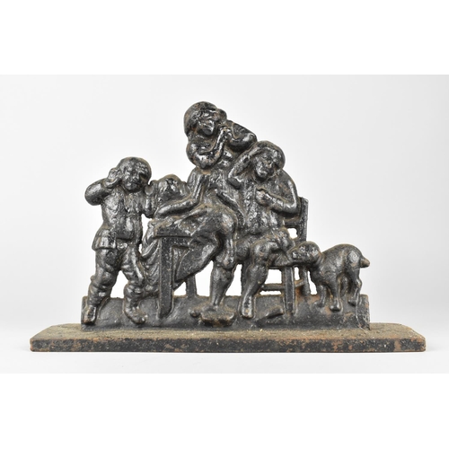 104 - A 19th Century Heavy Cast Iron Doorstop in the Form of a Family with the Slaughtered Golden Goose, R... 