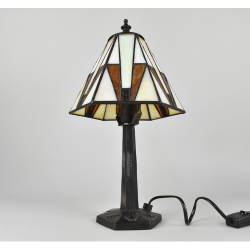 112 - A Small Modern Metal Table Lamp with Tiffany Style Shade, 35cms High Overall