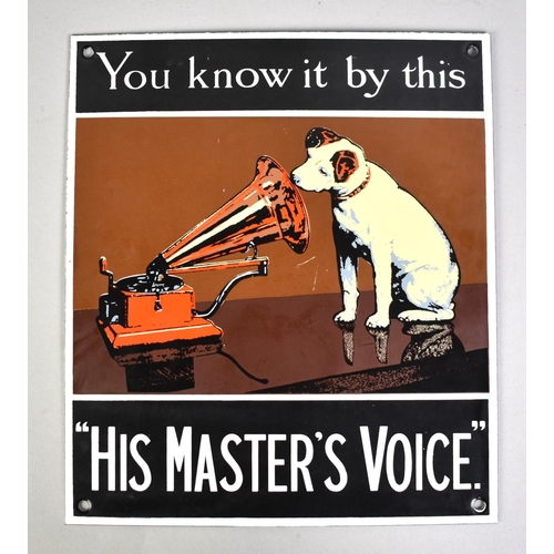 124 - A Reproduction Advertising Sign for His Masters Voice, Printed on Tin, 22cms by 25cms