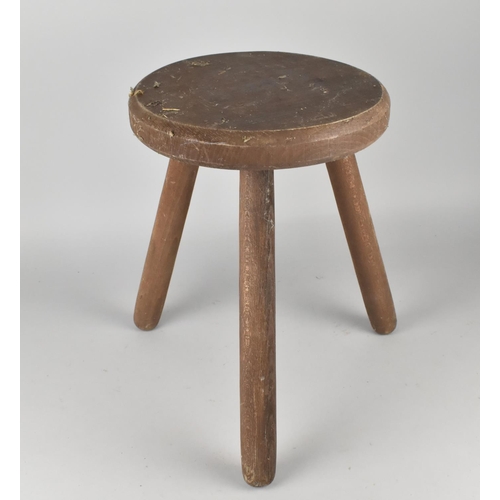 129 - A Vintage Three Legged Circular Stool, 26cms Diameter and 36cms High