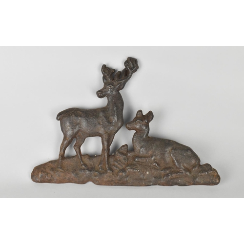 13 - A 19th Century Cast Iron Plate or Mount Depicting Standing Stag and Reclining Doe, Possibly Mount fo... 