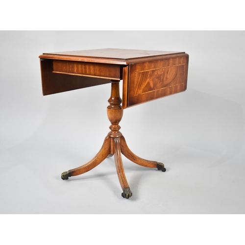 133 - A Modern Drop Leaf Cross Banded and Inlaid Occasional Table, 74cms Wide When Fully Open