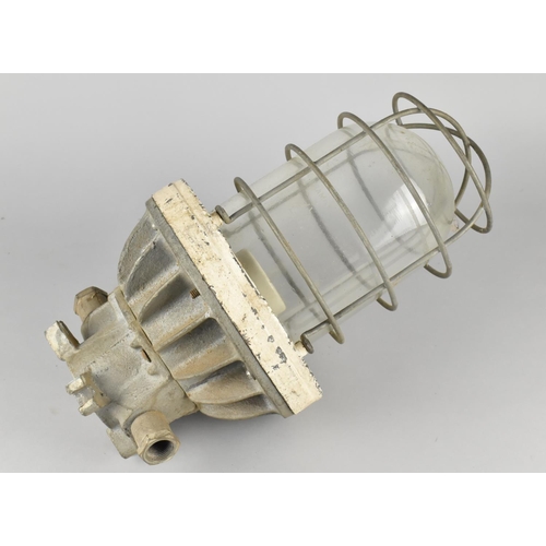 135 - A Vintage Anti-Explosion Iron Cage Pendant Light, Perhaps for Bunker Ceiling, 35cms High